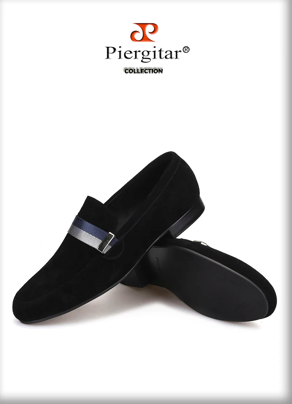 Piergitar Handcraft Men suede shoes with mixed lace Men Smoking Slipper Fashion Party and banquet men's loafers Plus size