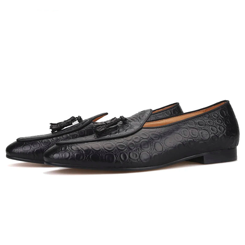 Men's shoes with matching tassel and embossed Genuine Leather, plus size.