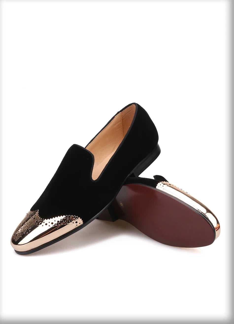 Plus size men's casual shoes with a top quality velvet shoe and gold Bullock Buckle.