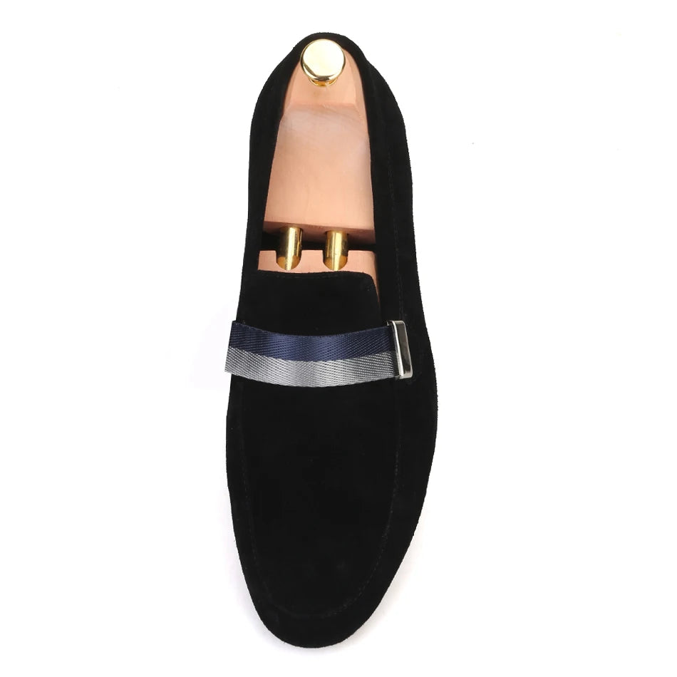 Piergitar Handcraft Men suede shoes with mixed lace Men Smoking Slipper Fashion Party and banquet men's loafers Plus size