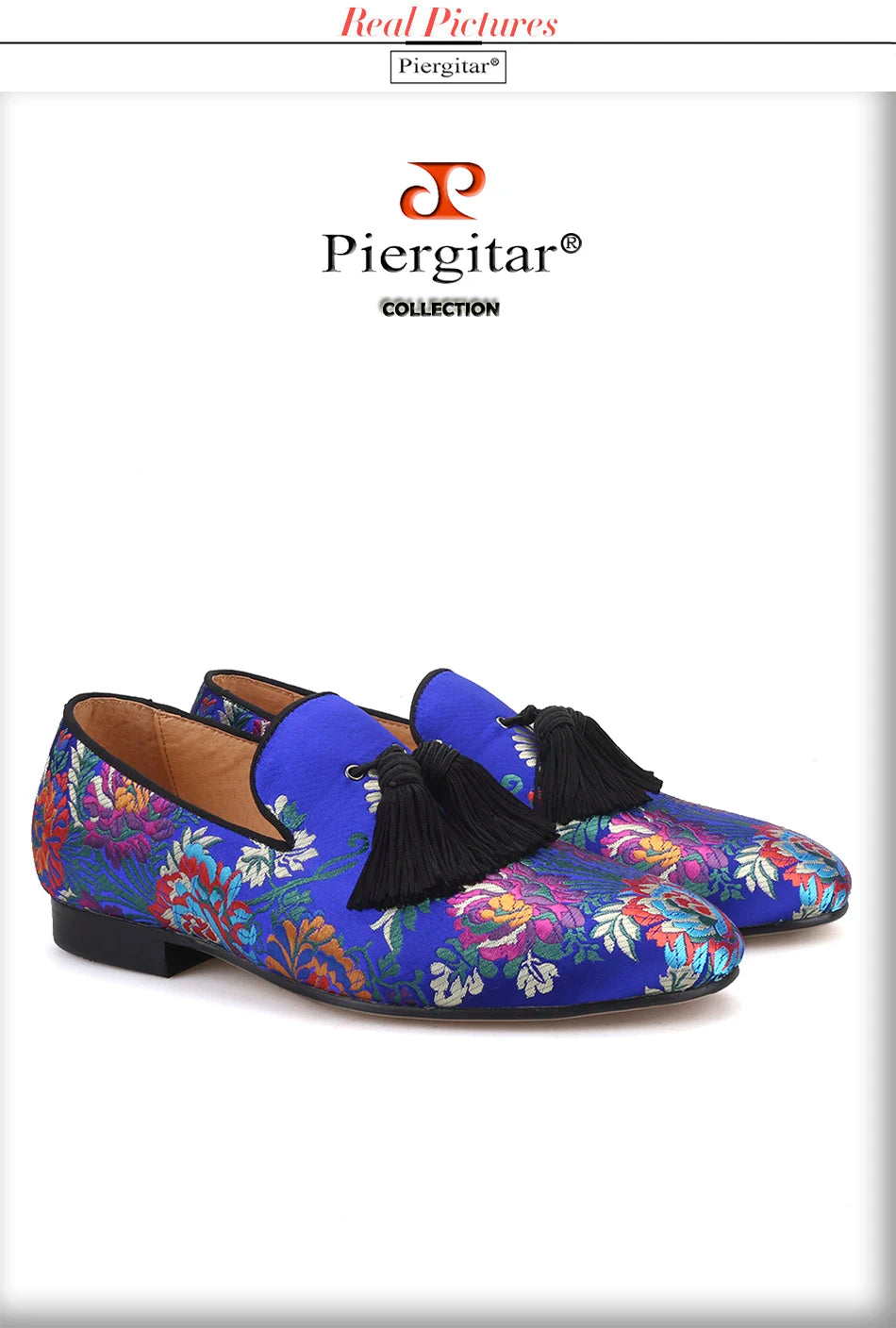 Piergitar brand 2019 new arrival Floral printing men loafers with big tassel wedding and prom men's silk shoes smoking slippers