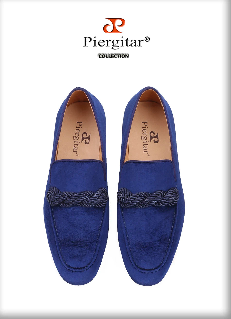 Piergitar 2021 Summer Handmade Men Velvet Loafers With Rope Decorations Italian Design Men Smoking Slippers For Banquet And Prom