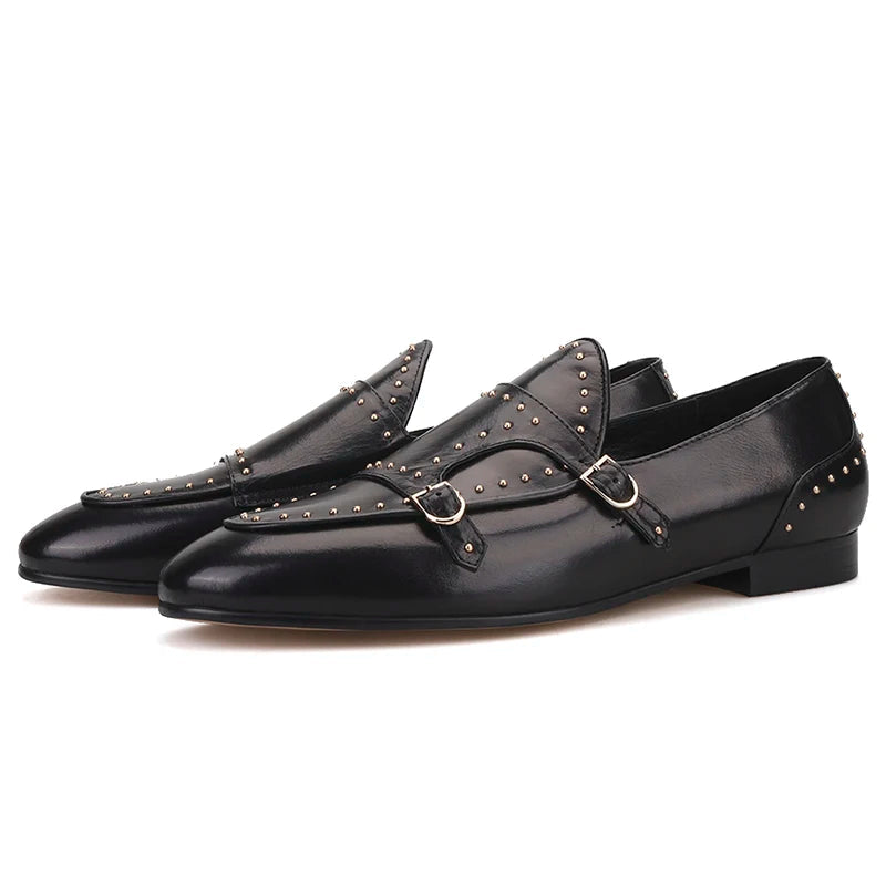 Smoking slippers for men in fashion party and wedding shoes made of genuine leather spikes