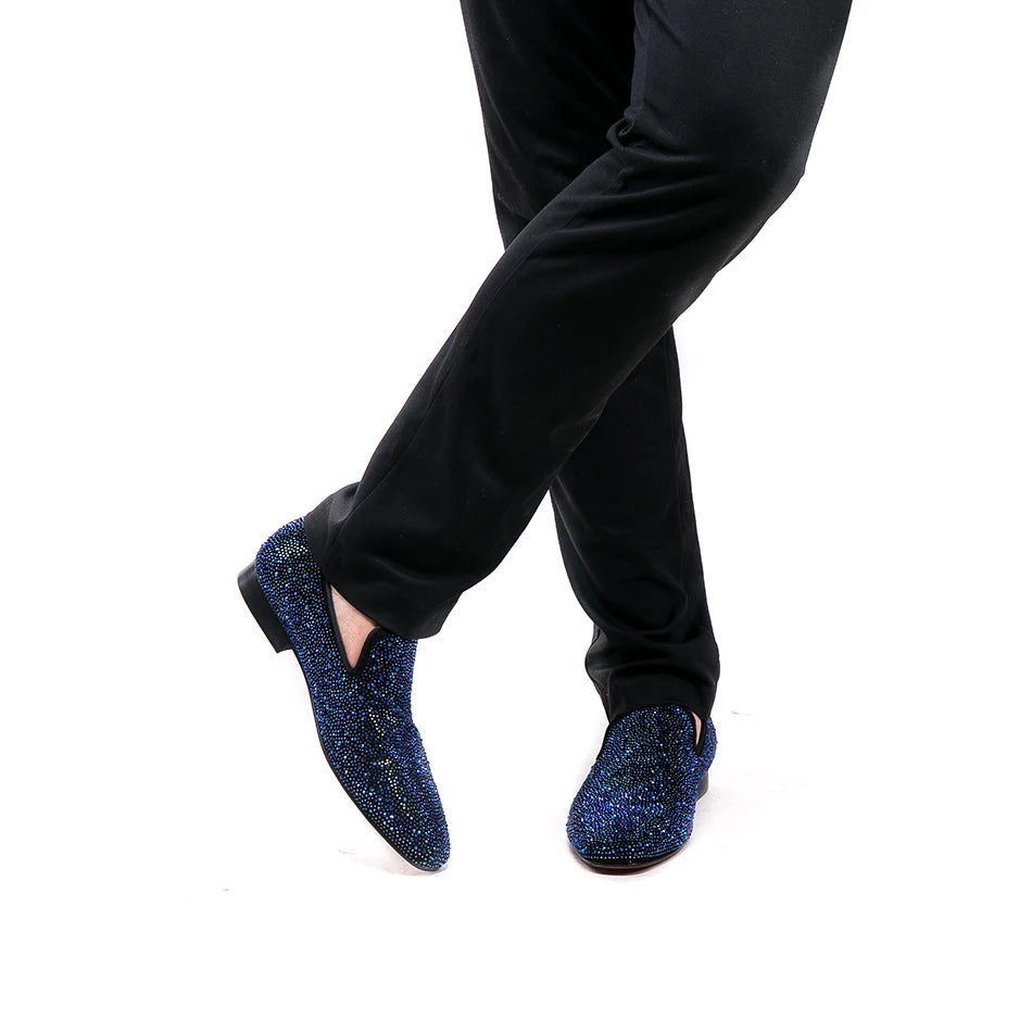 Piergitar 2020 men leather shoes with mixed colors rhinestones prom and banquet men casual loafers luxurious smoking slippers