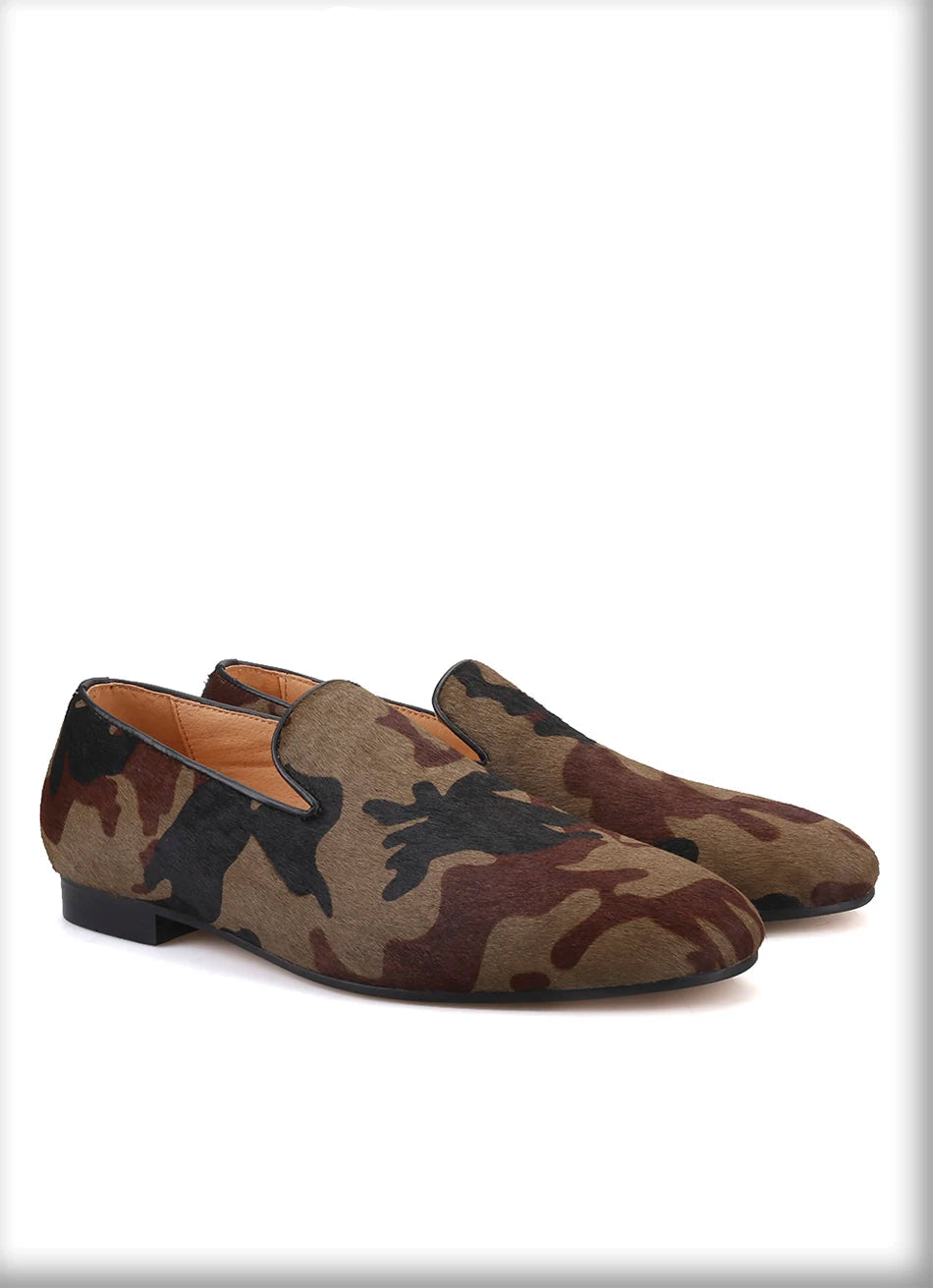 Men's smoking slippers in Horsehair and Camouflage for Parties, Banquets and Casual Shoes