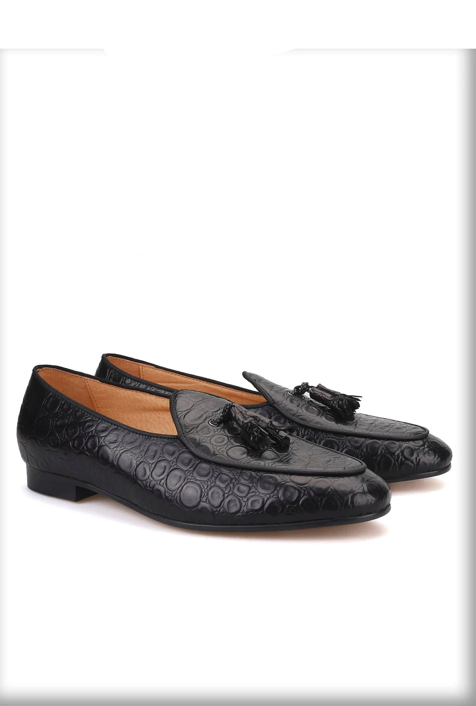 Men's shoes with matching tassel and embossed Genuine Leather, plus size.