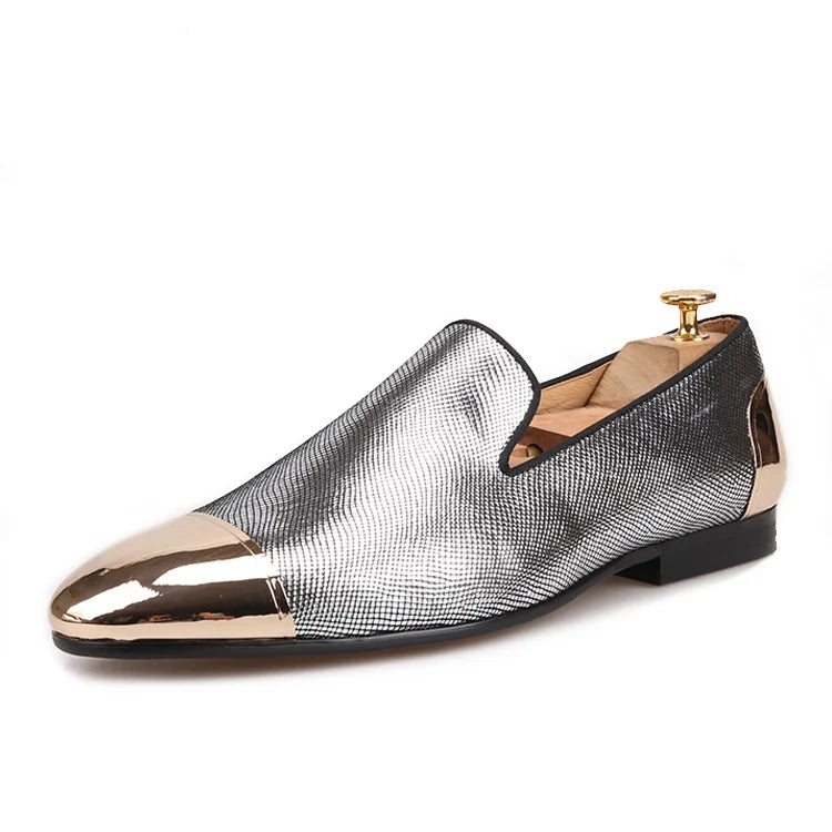 New Arrival Men's Red Sole Luxury Chain Style Slip-On Loafers Multicolored Gold Silk Weave Shoes Plus Size