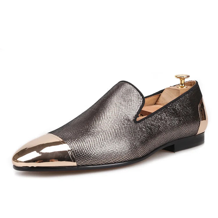 New Arrival Men's Red Sole Luxury Chain Style Slip-On Loafers Multicolored Gold Silk Weave Shoes Plus Size