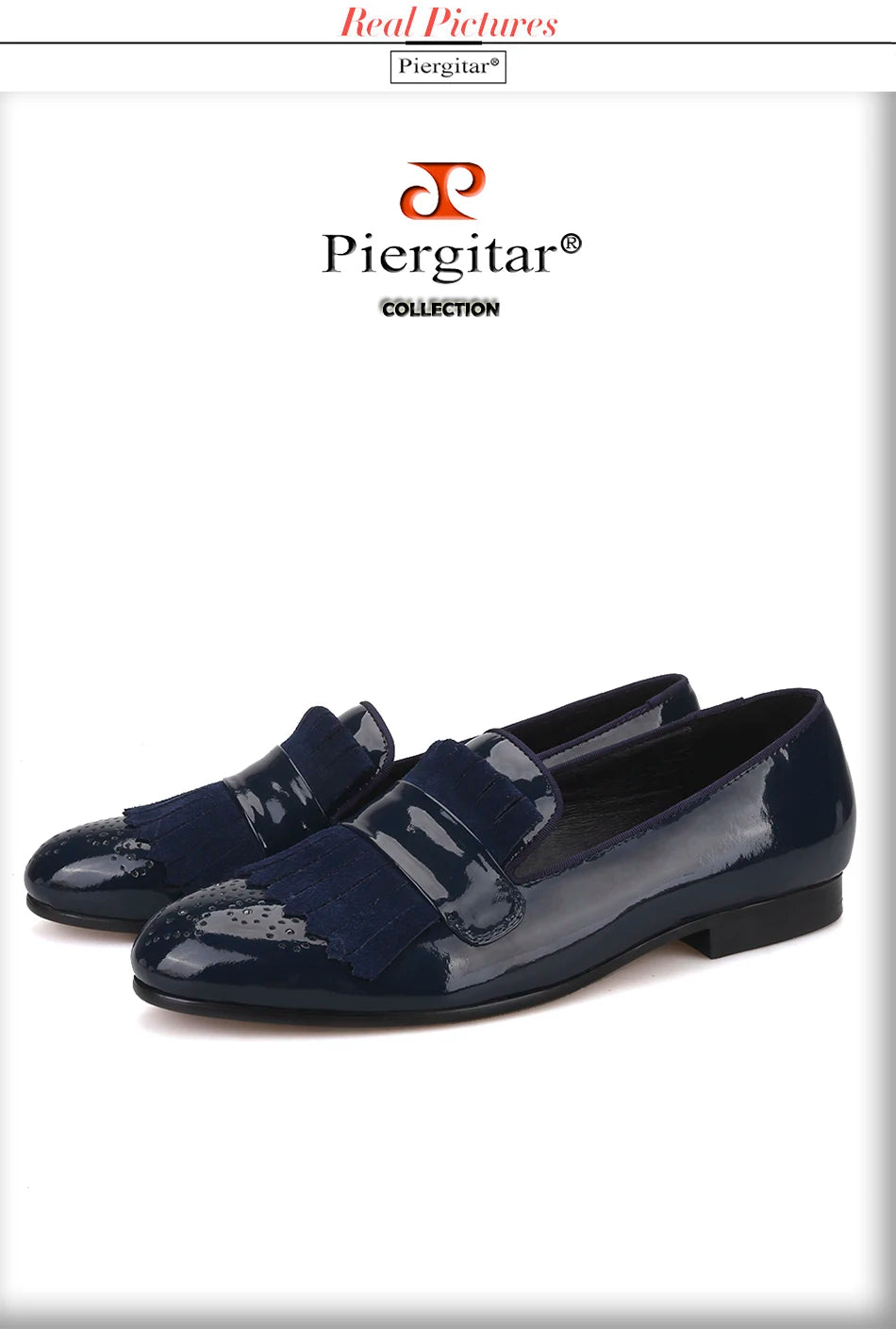Piergitar New Style Handmade Patent Leather Shoes With Classical Brogue Printing And Suede Fringe Party/Wedding Men's Loafers