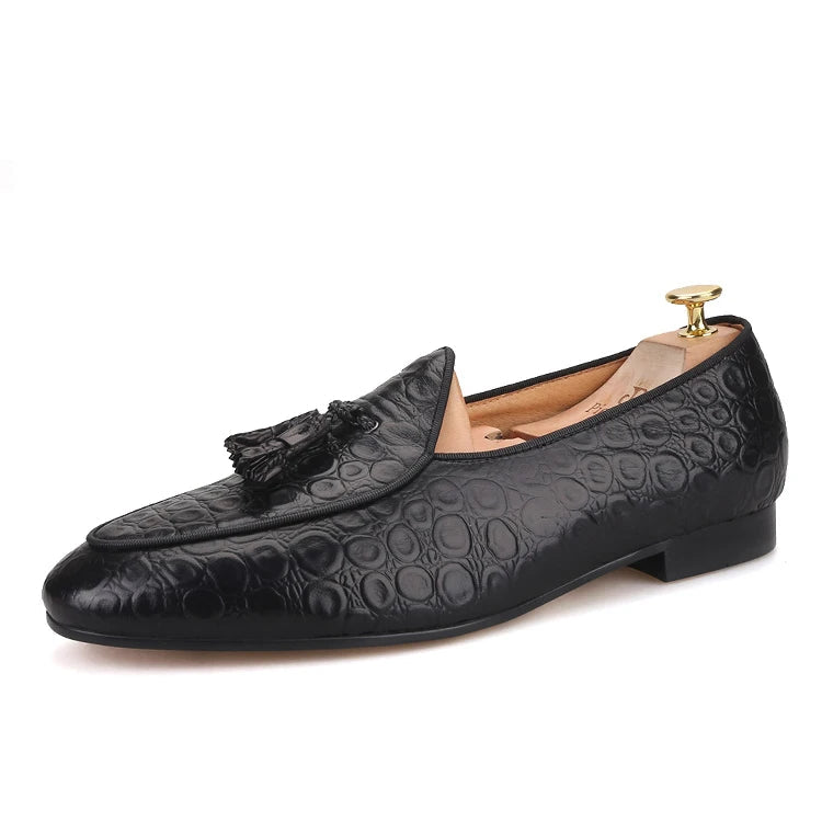 Men's shoes with matching tassel and embossed Genuine Leather, plus size.