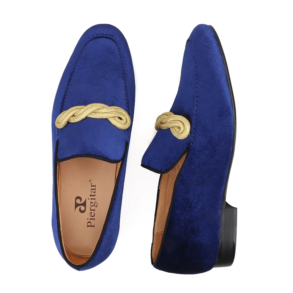 Men's smoking slippers with a gold rape design, made by hand.