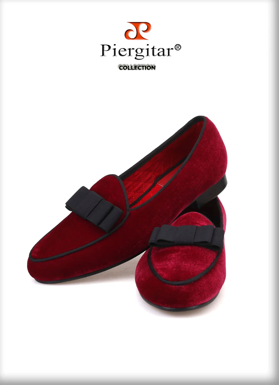 Piergitar new arrival Handmade Men velvet shoes with short Tongue and Bowtie Men party and wedding dress shoes Banquet loafers