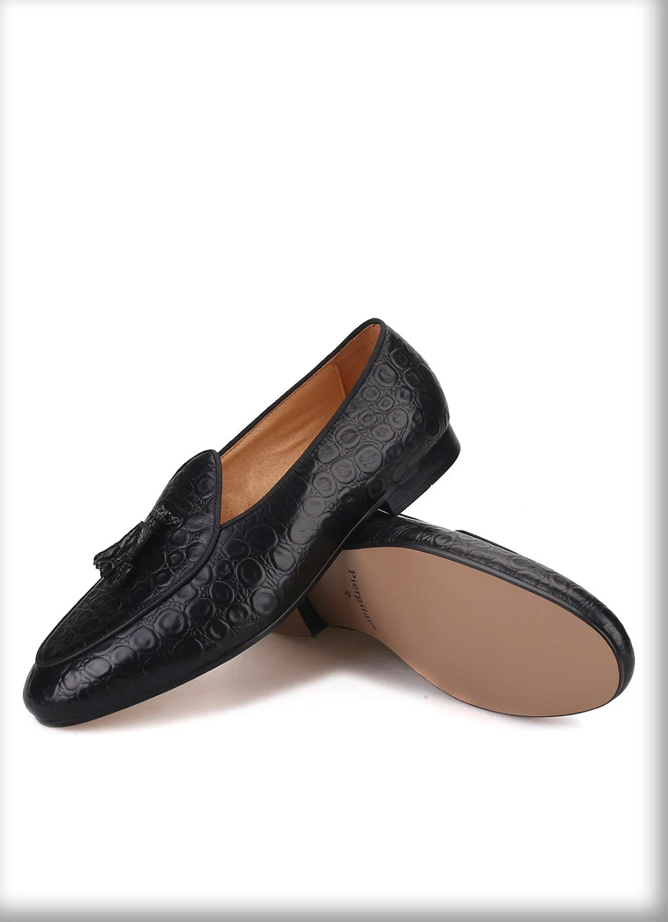Men's shoes with matching tassel and embossed Genuine Leather, plus size.