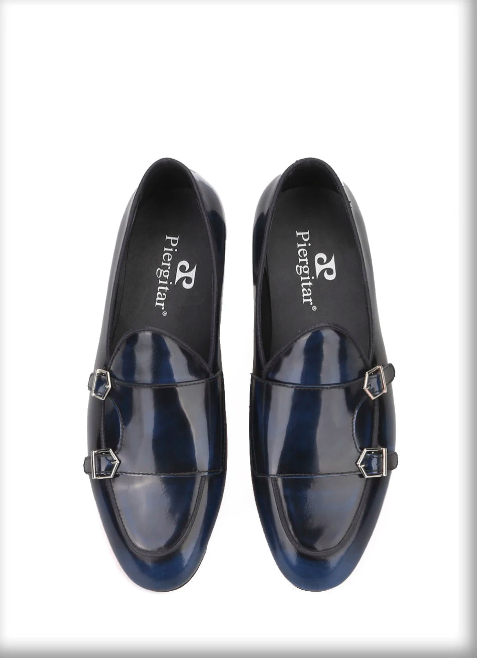 Plus size men's smoking slippers with metal buckle and handmade calfskin dress shoes for men.