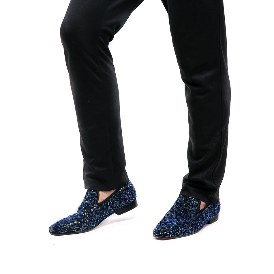 Piergitar 2020 men leather shoes with mixed colors rhinestones prom and banquet men casual loafers luxurious smoking slippers
