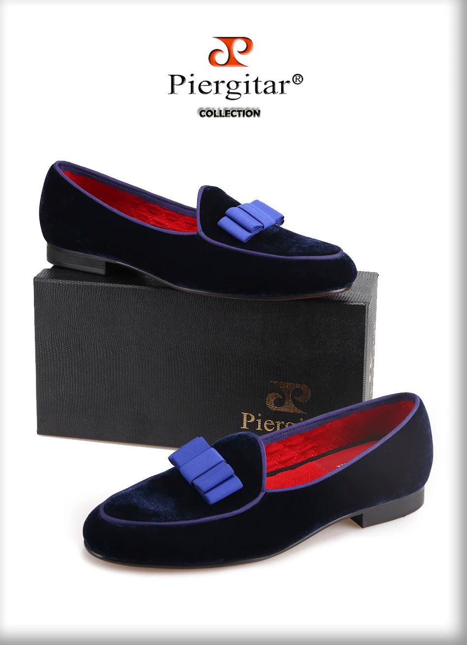 Piergitar new arrival Handmade Men velvet shoes with short Tongue and Bowtie Men party and wedding dress shoes Banquet loafers