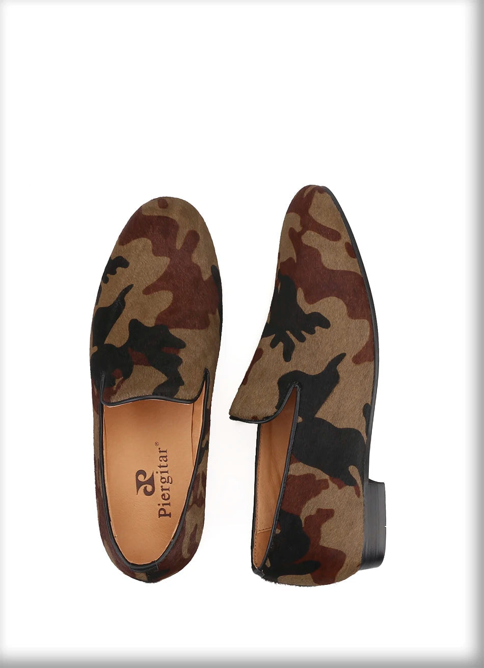 Men's smoking slippers in Horsehair and Camouflage for Parties, Banquets and Casual Shoes