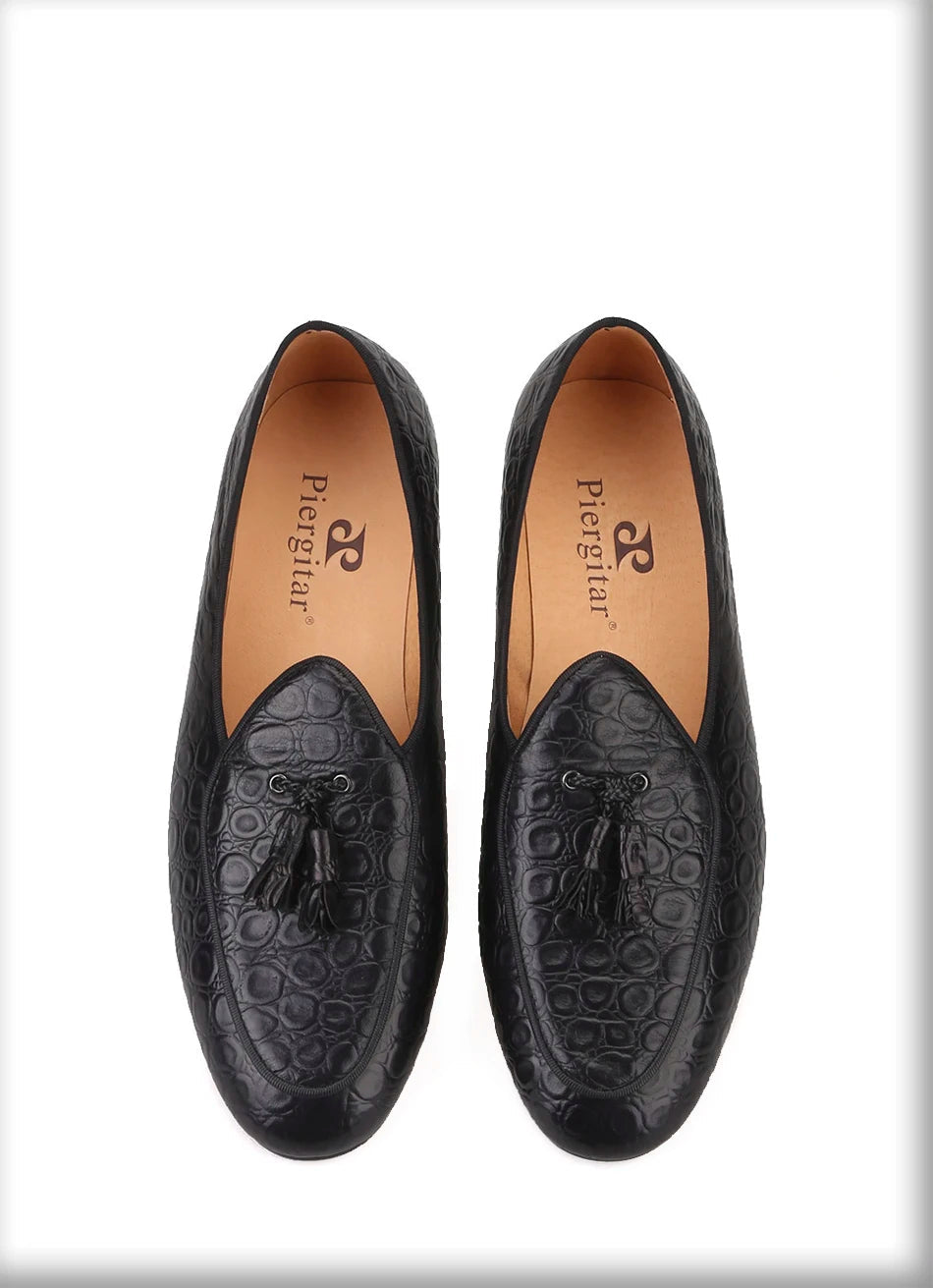 Men's shoes with matching tassel and embossed Genuine Leather, plus size.