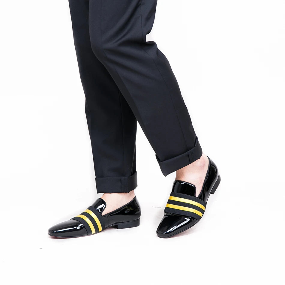 Men's Patent Leather Slip-On Shoes with Patchwork Colour Crossband Comfortable Wear for Fashion Party
