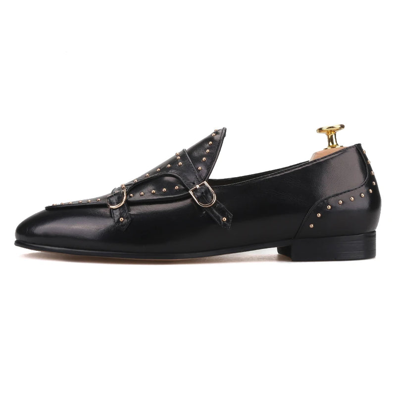 Smoking slippers for men in fashion party and wedding shoes made of genuine leather spikes