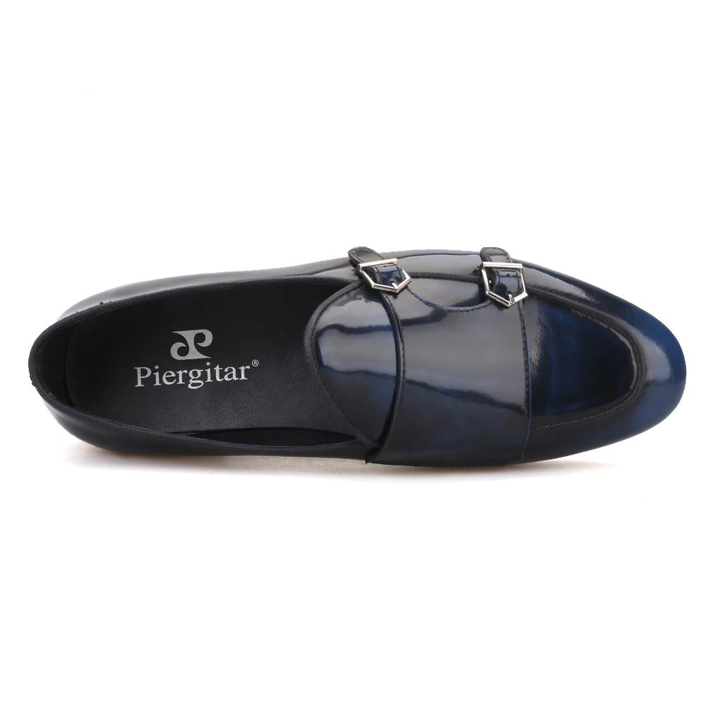 Plus size men's smoking slippers with metal buckle and handmade calfskin dress shoes for men.