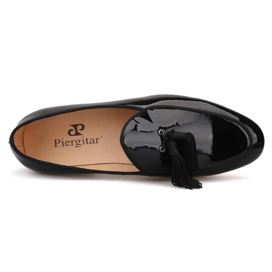 New Arrival Patent leather Handmade Tassel Men Smoking Slippers for Party and Wedding Men Loafers, Men's Dress Shoe