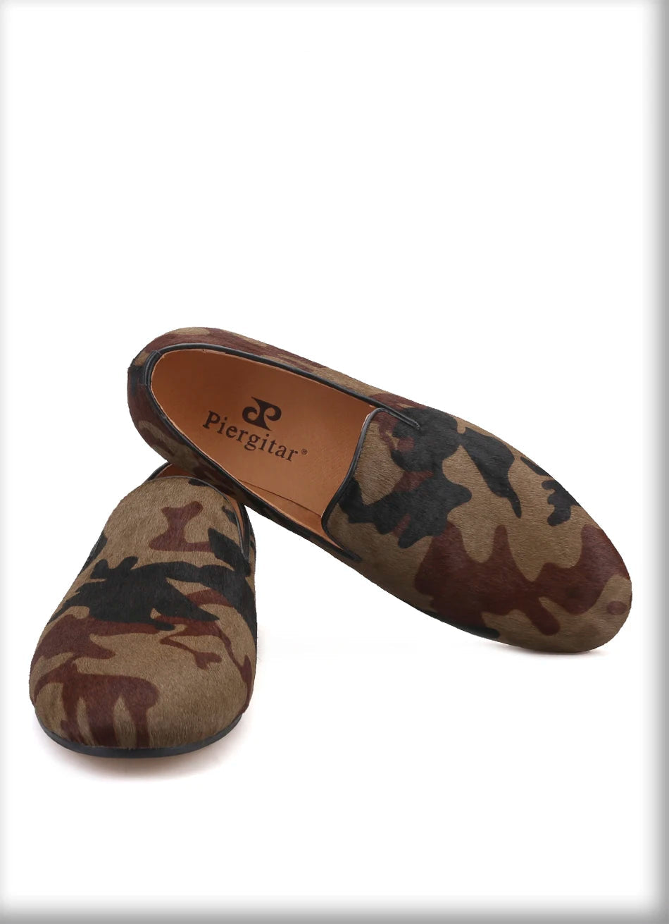 Men's smoking slippers in Horsehair and Camouflage for Parties, Banquets and Casual Shoes