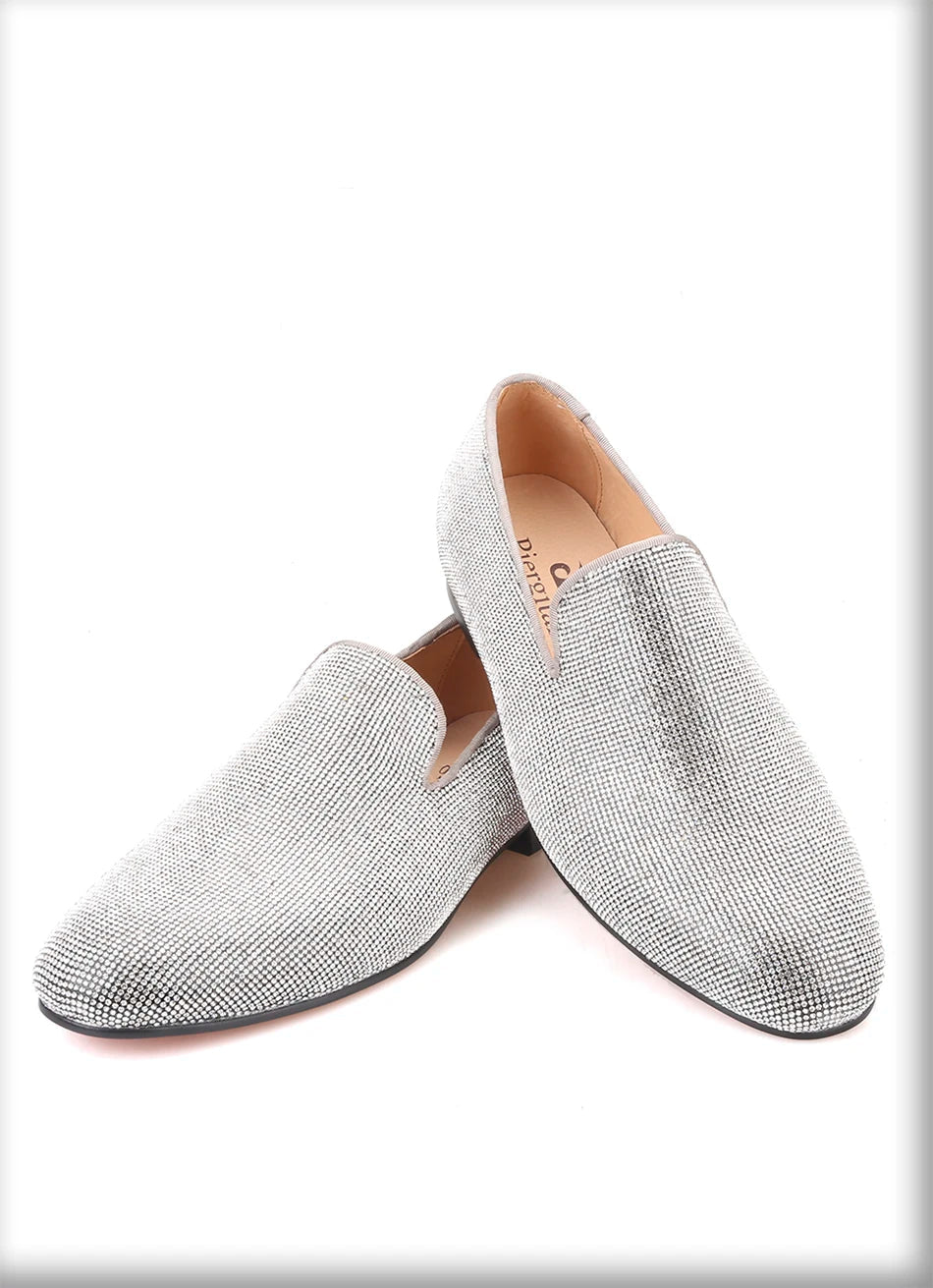 Handmade men's smoking slippers and loafers in red bottoms for weddings and parties.