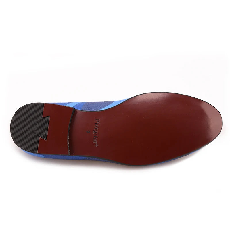 Piergitar Classic loafer styling composed of charged blue shades for a sophisticated yet playful appearance men smoking slippers