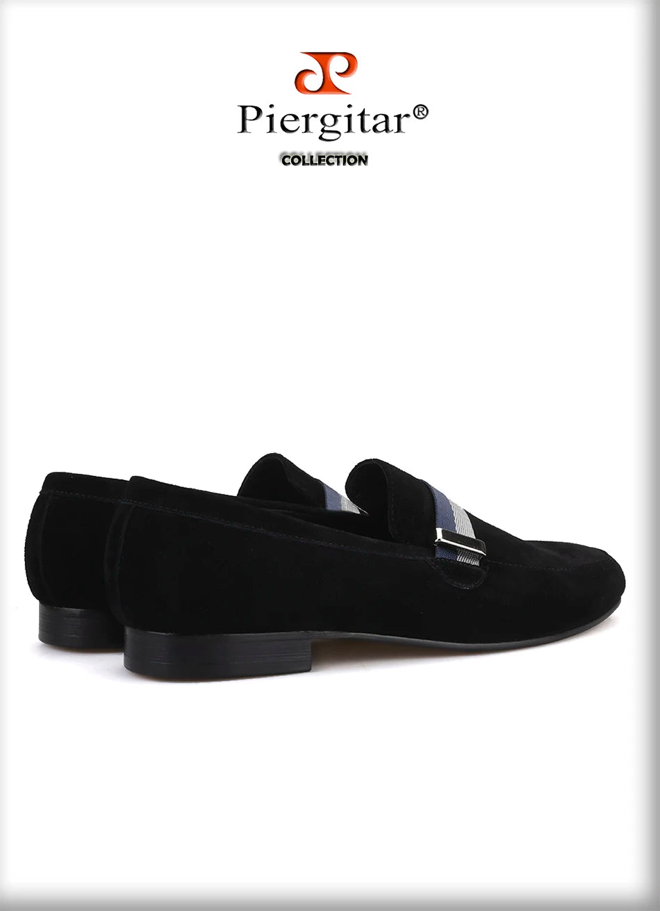 Piergitar Handcraft Men suede shoes with mixed lace Men Smoking Slipper Fashion Party and banquet men's loafers Plus size