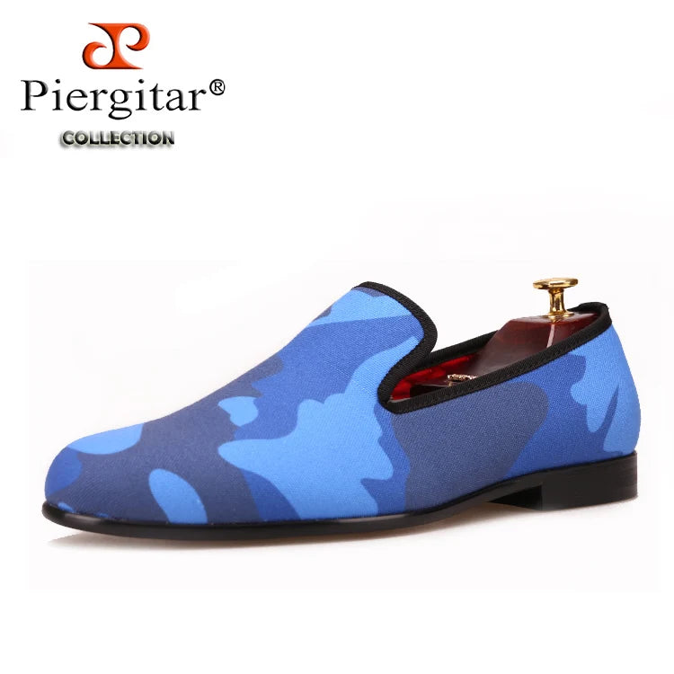 Piergitar Classic loafer styling composed of charged blue shades for a sophisticated yet playful appearance men smoking slippers