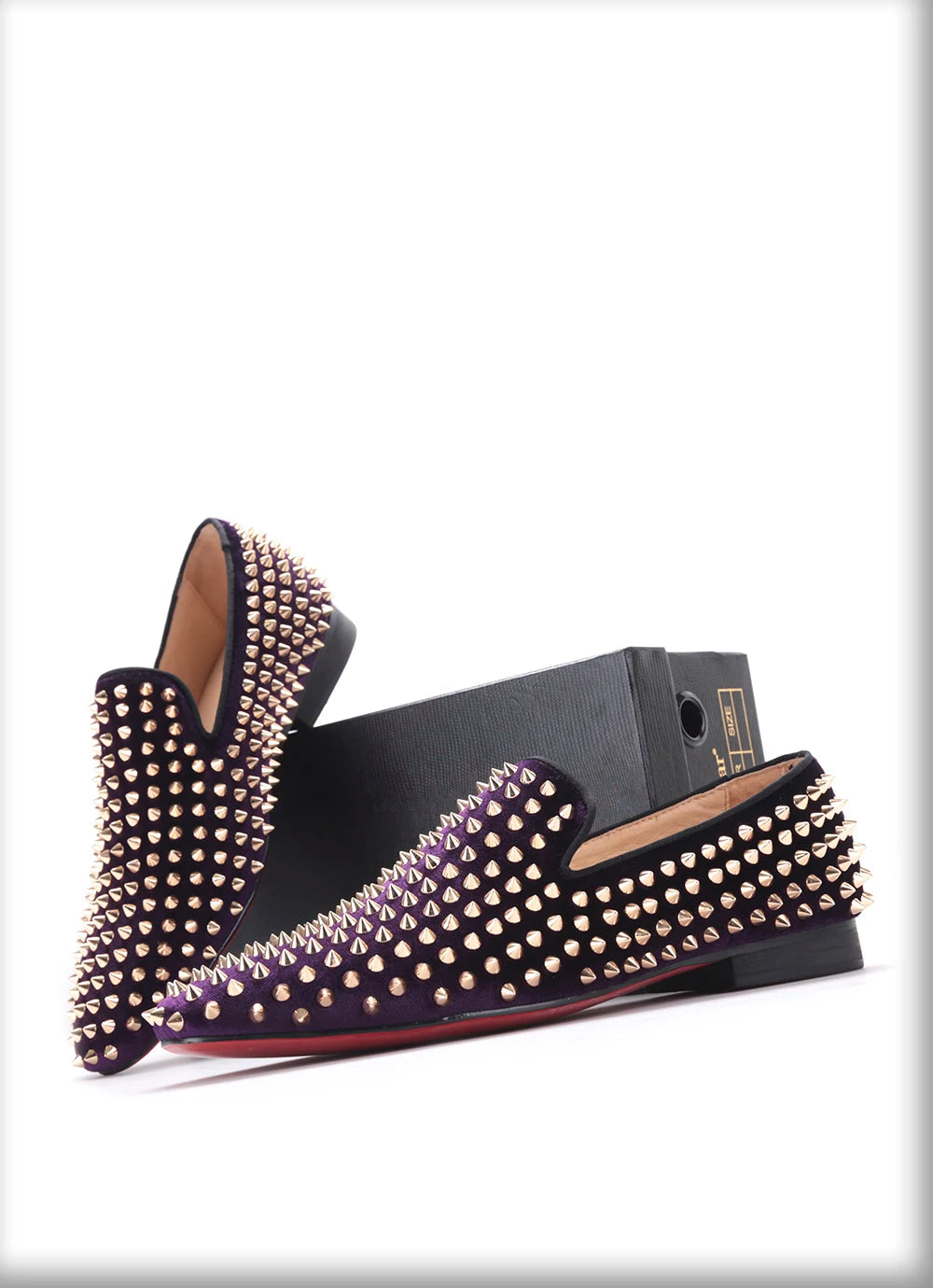 2019 Men's smoking slippers and party shoes in plus sizes made of purple velvet with gold rivets