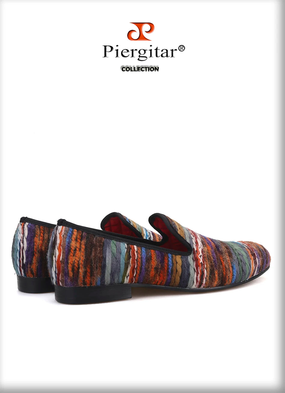 Piergitar Colourful Cotton Fabric Men Shoes Retro And Fashion Loafers British Style Smoking Slippers Plus Size Slip-On Flats