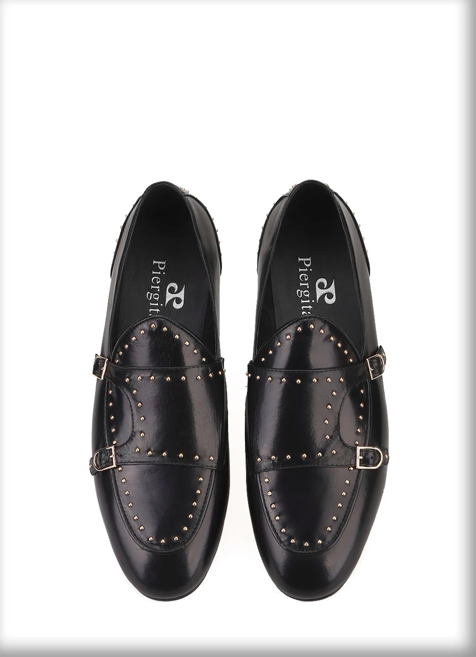 Smoking slippers for men in fashion party and wedding shoes made of genuine leather spikes