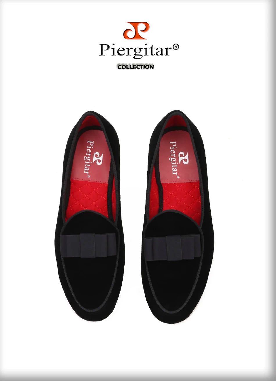 Piergitar new arrival Handmade Men velvet shoes with short Tongue and Bowtie Men party and wedding dress shoes Banquet loafers