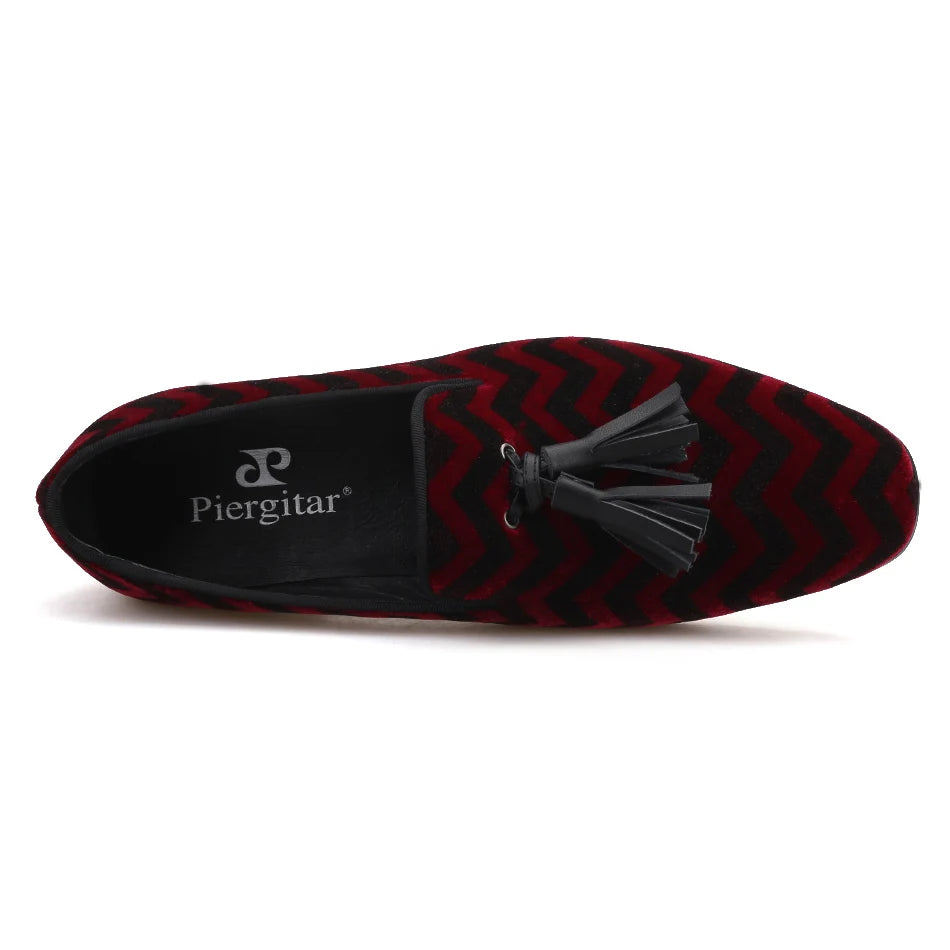 Mix color plaid pattern men's velvet shoes with black leather tassels for wedding and party men's dress shoes