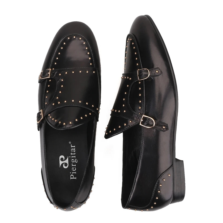 Smoking slippers for men in fashion party and wedding shoes made of genuine leather spikes
