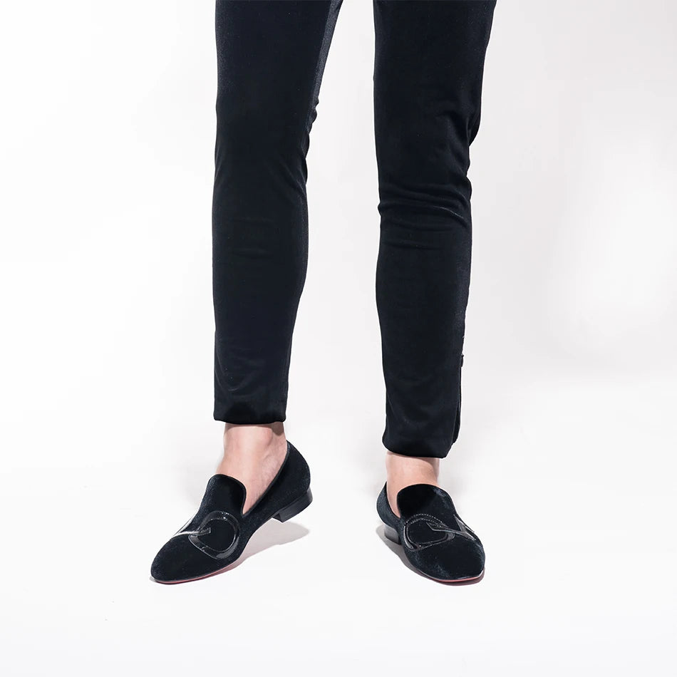 Handmade Black Velvet Shoes Featuring "LOVE", Leather Letters for Fashion Party CL Same Style Men's Loafers