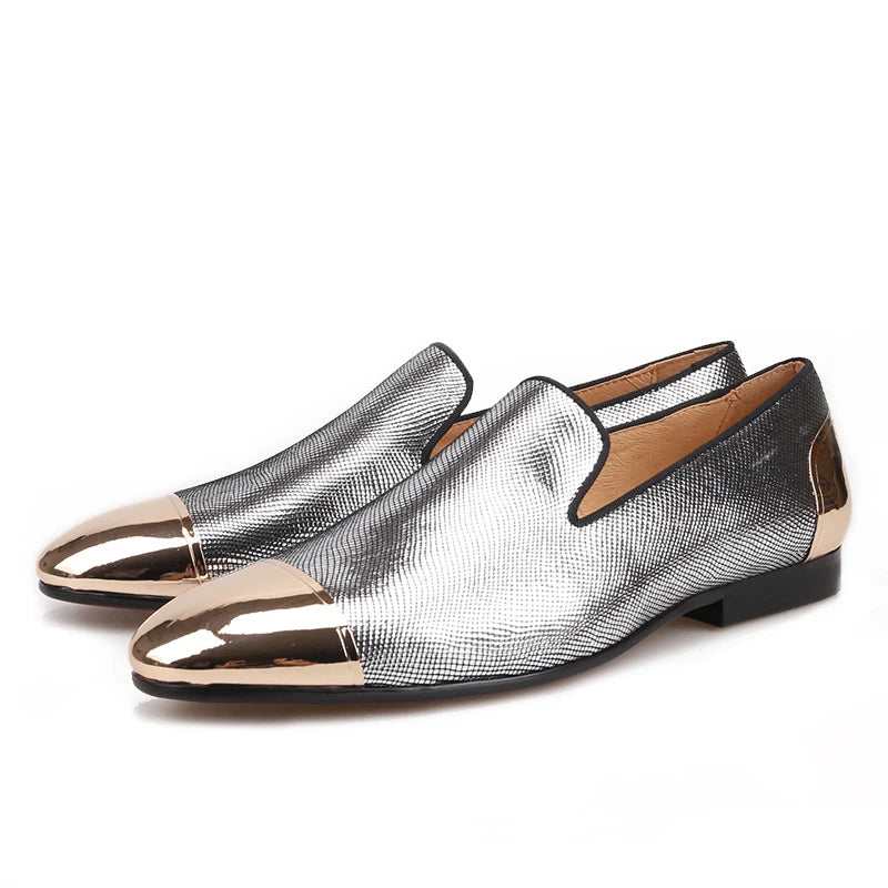 New Arrival Men's Red Sole Luxury Chain Style Slip-On Loafers Multicolored Gold Silk Weave Shoes Plus Size