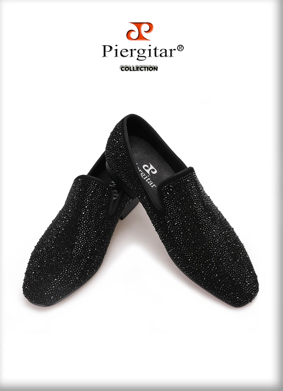 Piergitar 2020 men leather shoes with mixed colors rhinestones prom and banquet men casual loafers luxurious smoking slippers