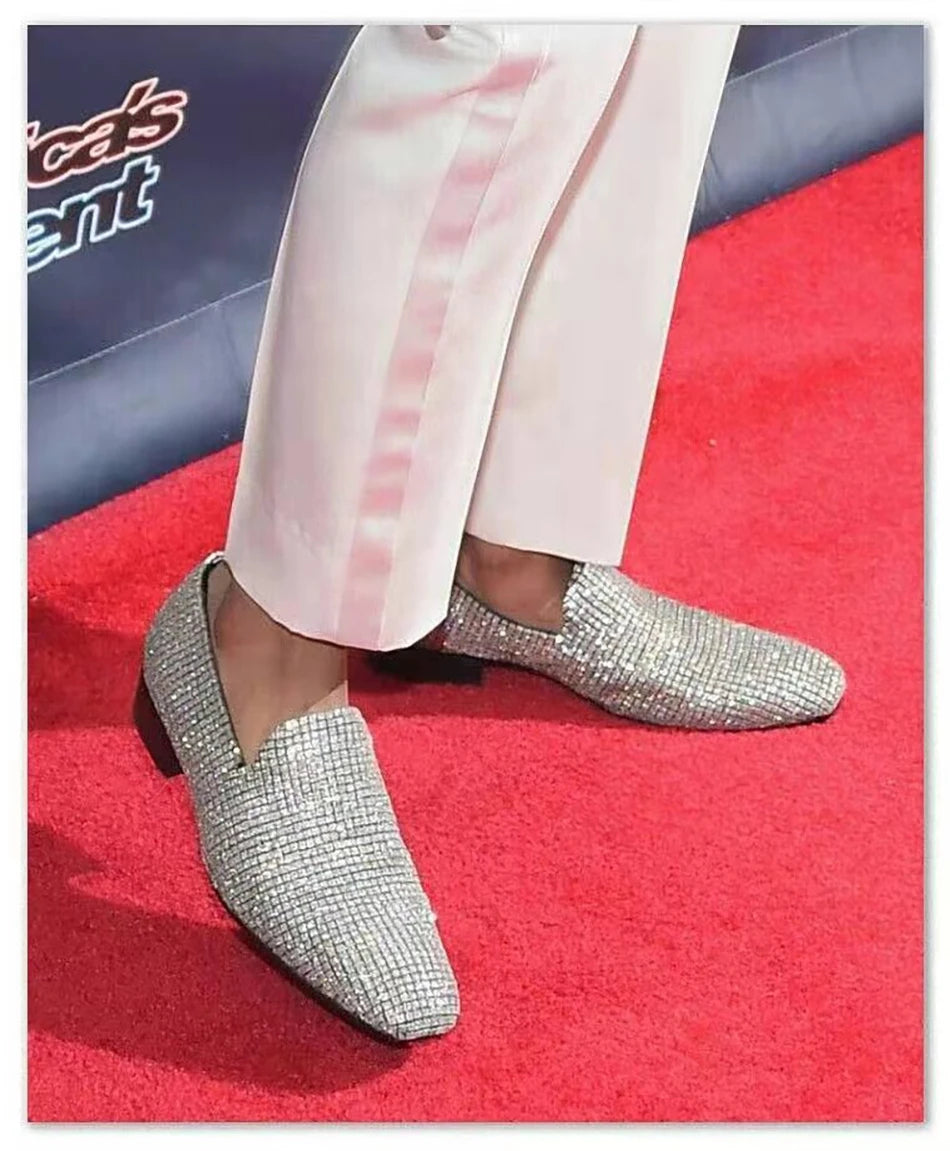 Handmade men's smoking slippers and loafers in red bottoms for weddings and parties.