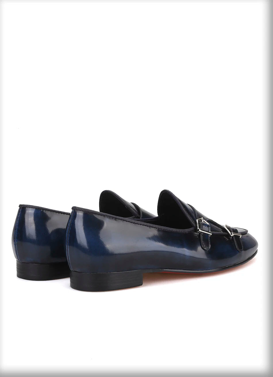 Plus size men's smoking slippers with metal buckle and handmade calfskin dress shoes for men.