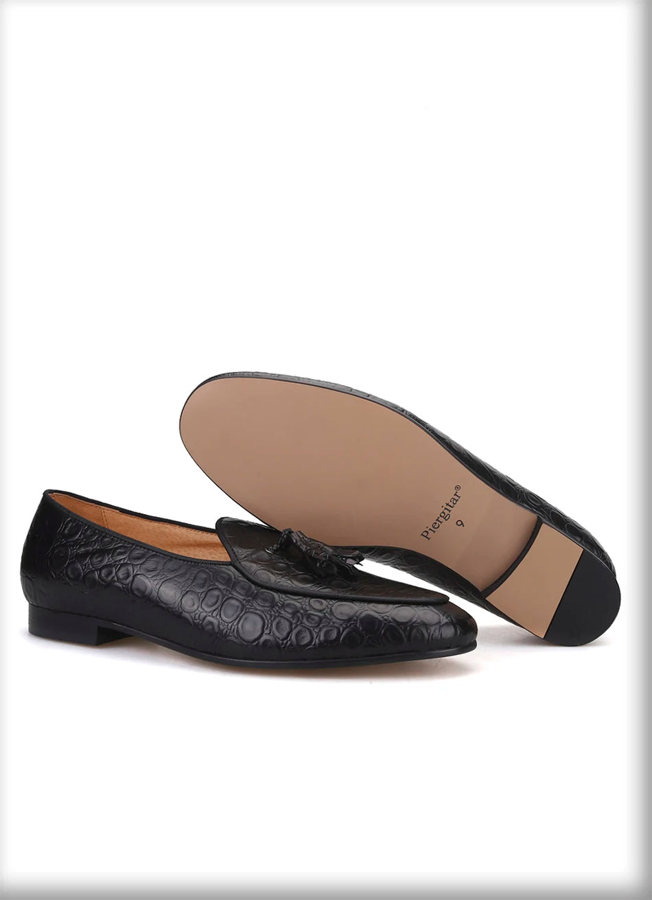 Men's shoes with matching tassel and embossed Genuine Leather, plus size.