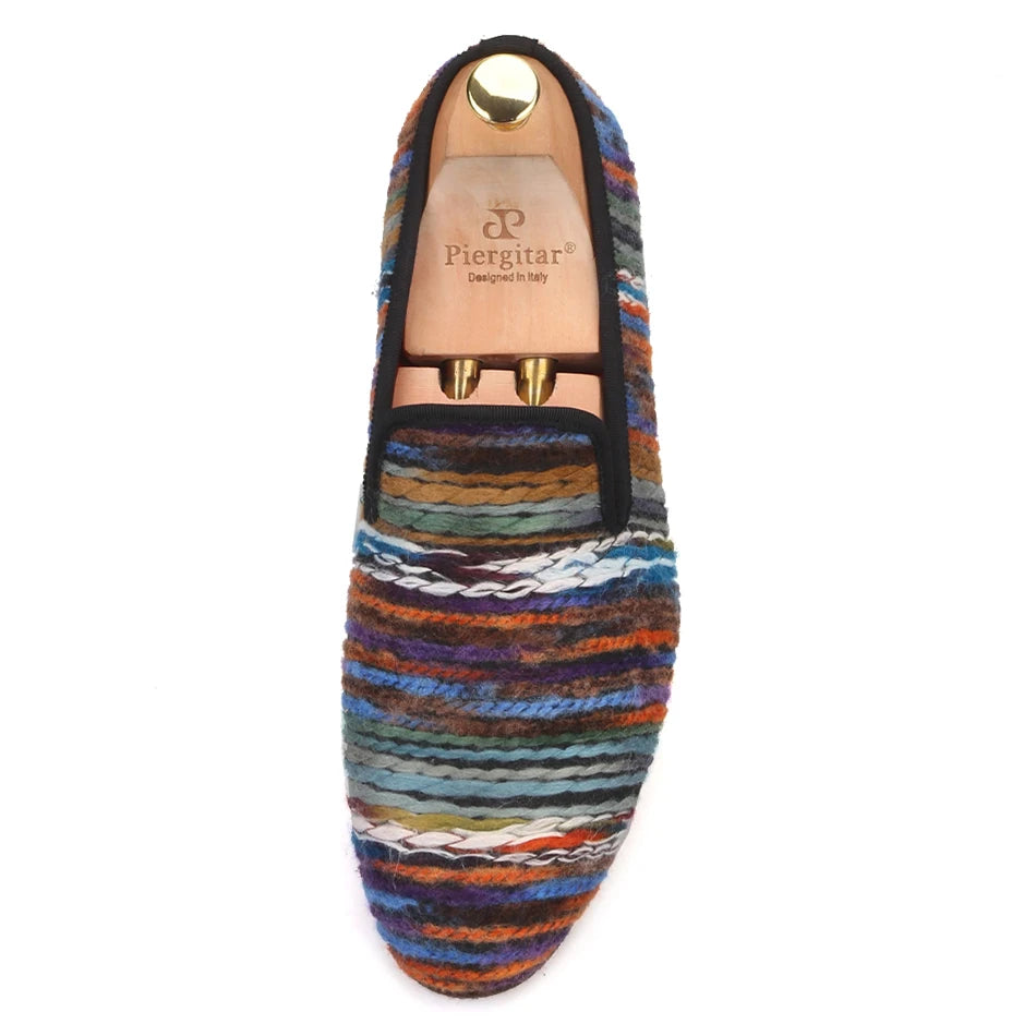 Piergitar Colourful Cotton Fabric Men Shoes Retro And Fashion Loafers British Style Smoking Slippers Plus Size Slip-On Flats