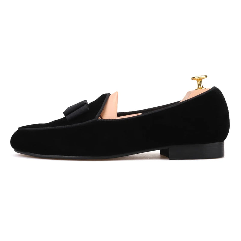 Piergitar new arrival Handmade Men velvet shoes with short Tongue and Bowtie Men party and wedding dress shoes Banquet loafers