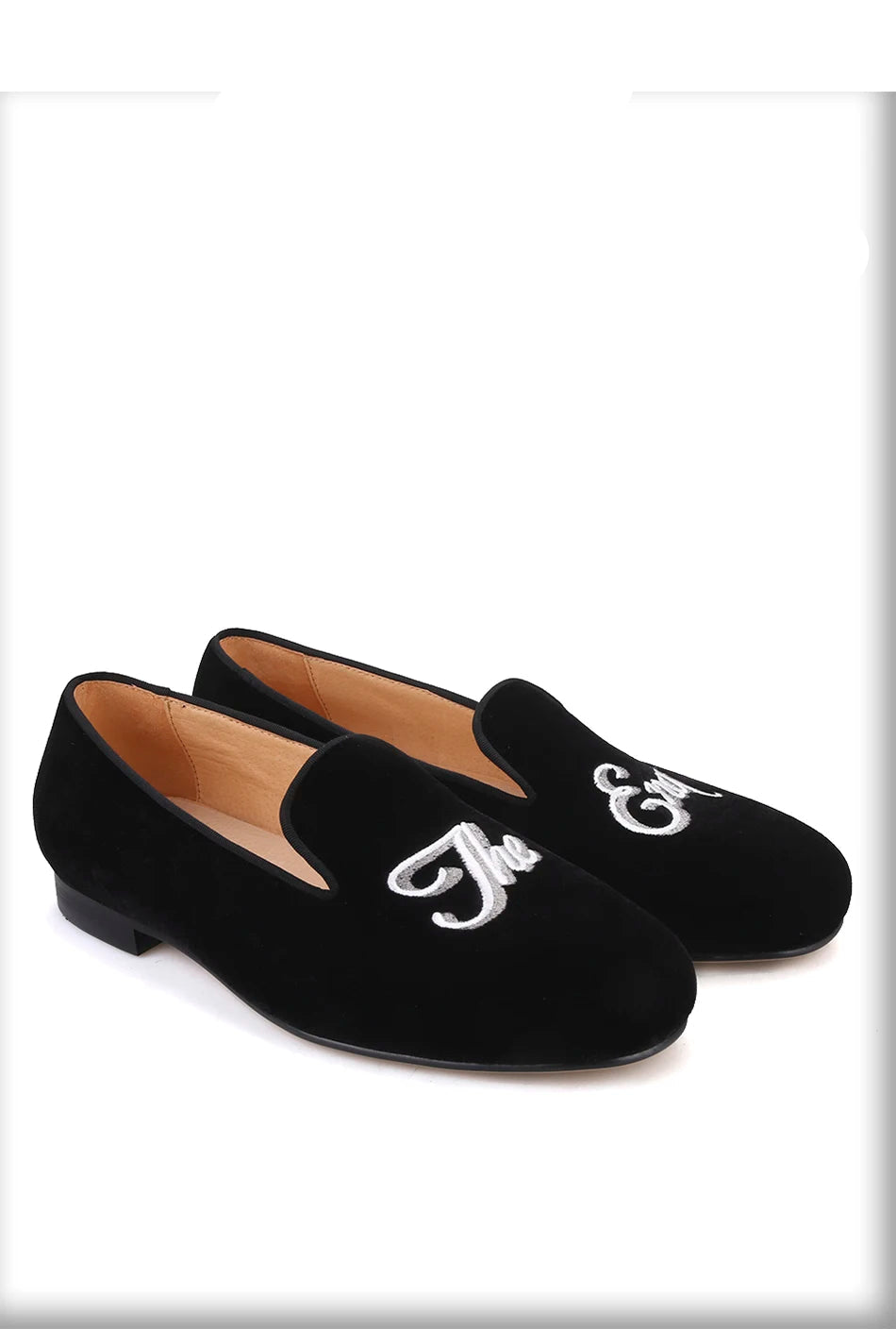 Plus size men's smoking slippers with embroidered letters and party or prom leather loafers for men.