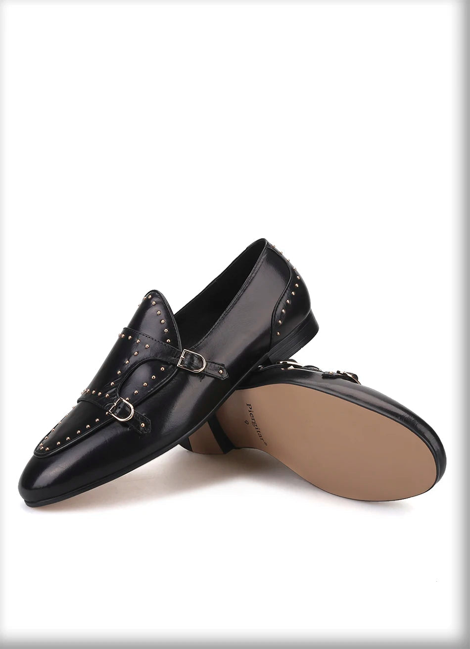 Smoking slippers for men in fashion party and wedding shoes made of genuine leather spikes
