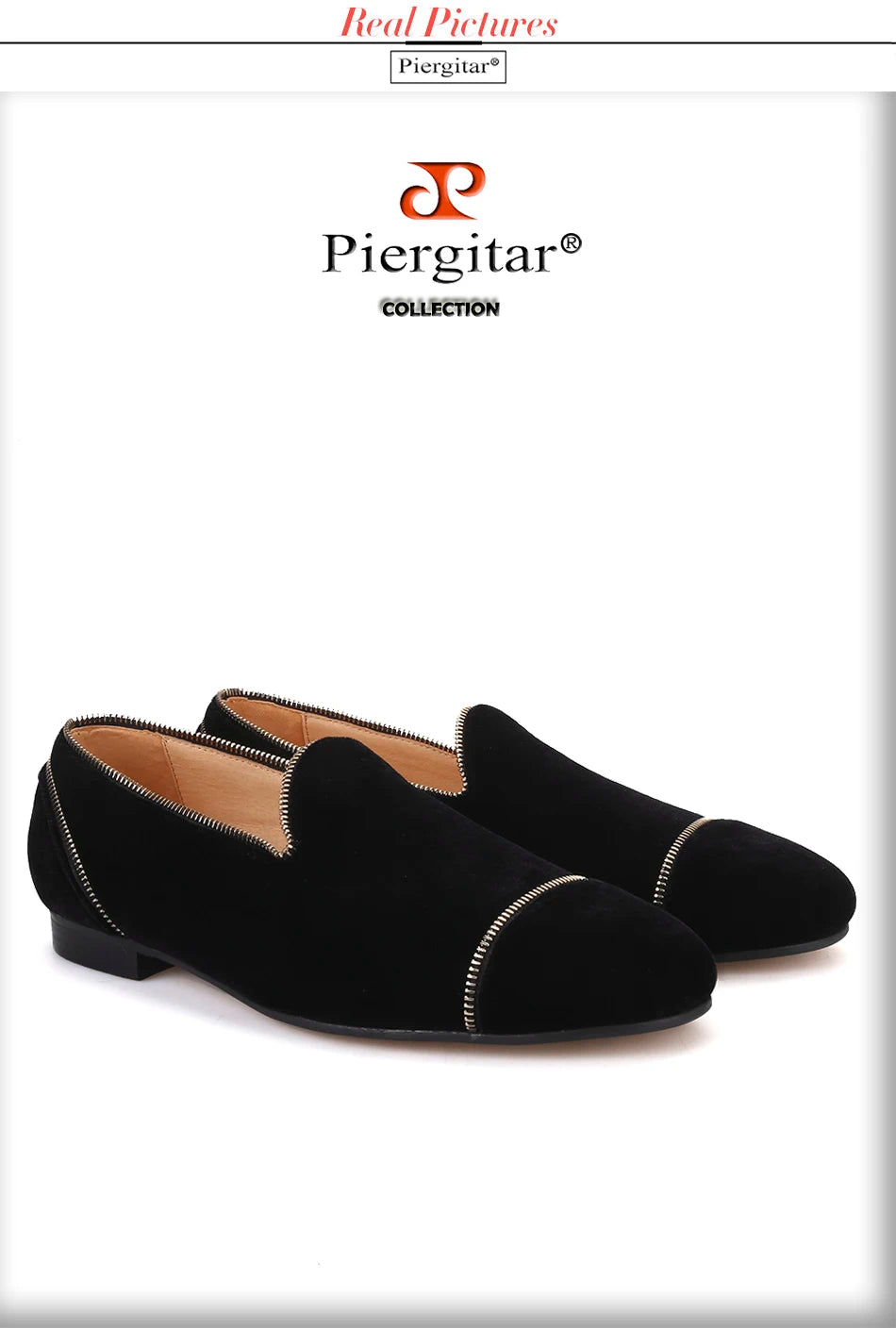 Piergitar Black colors velvet handmade men's loafers with Zippers design party and wedding smoking slippers leather insole