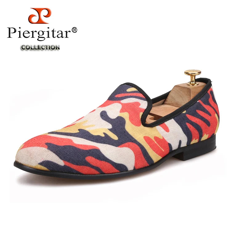 Piergitar British design classic-traditional loafers and military motif Camo print with leather insole men canvas casual shoes