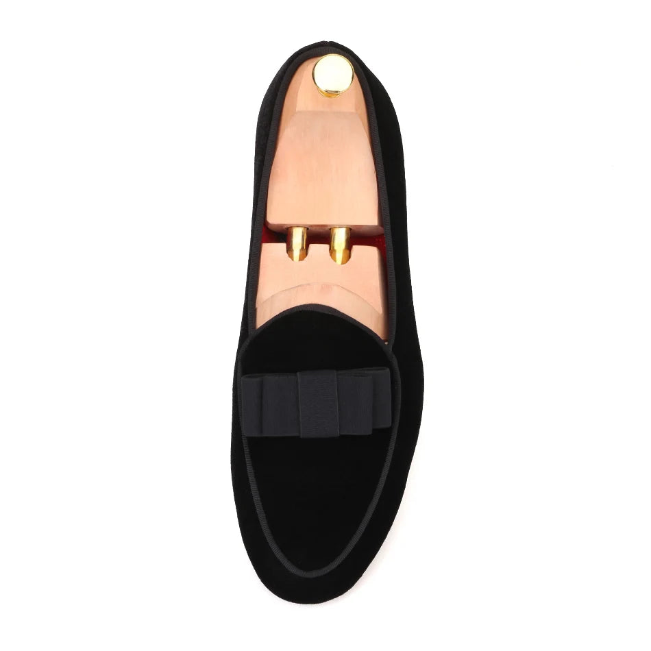 Piergitar new arrival Handmade Men velvet shoes with short Tongue and Bowtie Men party and wedding dress shoes Banquet loafers